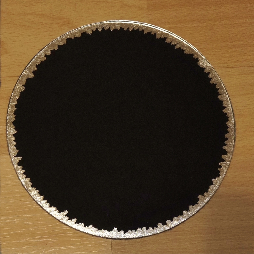 7" Black Scrying Plate With Silver Border & Felted Backing/Bag Fortune Telling